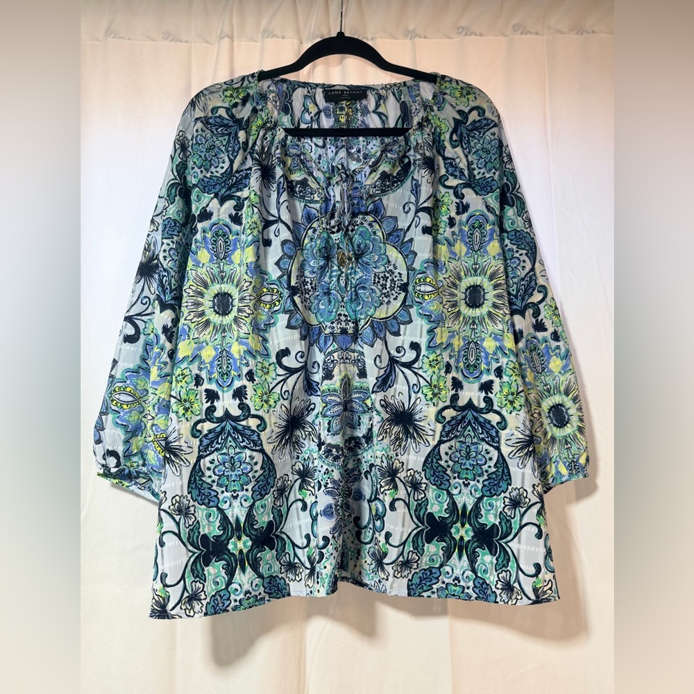 Lane Bryant Blue and Green Floral Blouse